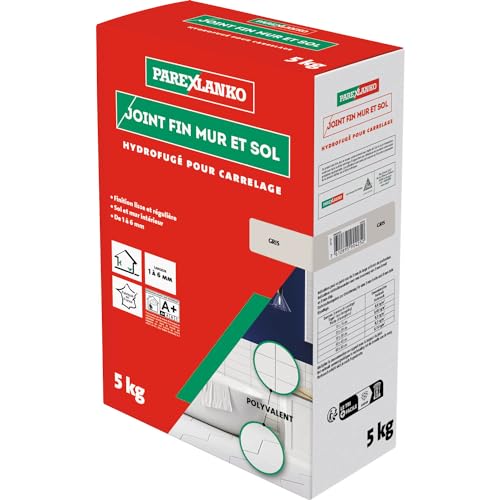 PAREXLANKO - Joint Fin Mur et Sol - Gris - Joint en Poudre Hydrofugé pour Carrelage (1 à 6 mm) - Intérieur - Adapté aux Pièces Humides - 5 kg