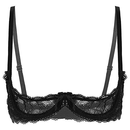 inhzoy Lencería Erótica de Encaje para Mujer Bikini Sujetador Abierto Correas Ajustables Bralette Push Up Crop Top Ropa de Dormir Fiesta Negro B XXL