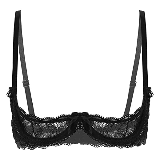 inhzoy Lencería Erótica de Encaje para Mujer Bikini Sujetador Abierto Correas Ajustables Bralette Push Up Crop Top Ropa de Dormir Fiesta Negro B XXL