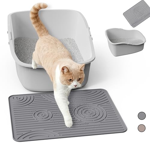 Wingcases Cat Litter Mat, 40x30cm Silicone Litter Trapping Mat, Non-Slip, Easy to Clean, Waterproof Urine Resistant Material, Soft on Kitty Paws (Grey)