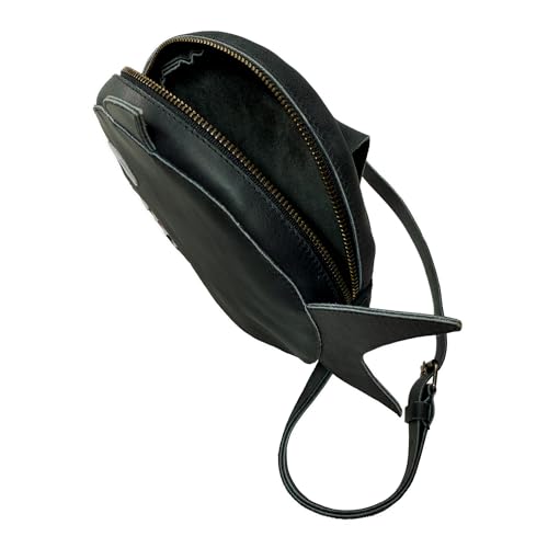 Piranha-Shaped Circular Shoulder Bag, Crossbody Bag, Messenger Bag, Full Grain Leather, Handmade, Charcoal Black4