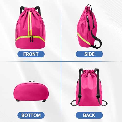 Image of JELUTAR Drawstring Backpack Gym Bag with Shoes Compartment, Rose