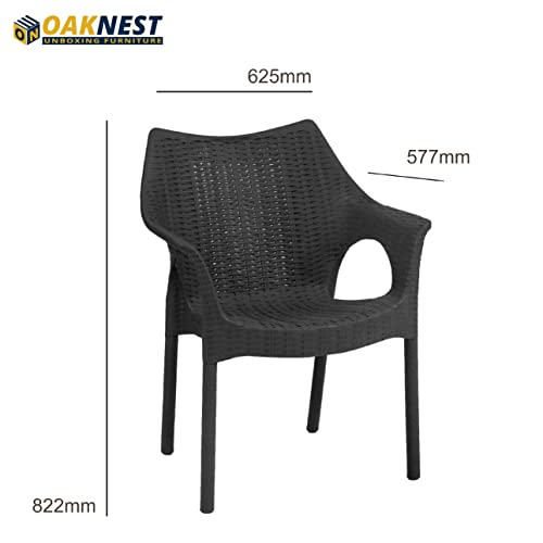 Image of Oaknest Supreme Cambridge with Vegas Plastic Outdoor Chair and Table Set | 4 Rattan Chairs + 1 Table | Weatherproof, Lightweight | Garden & Patio Use Black