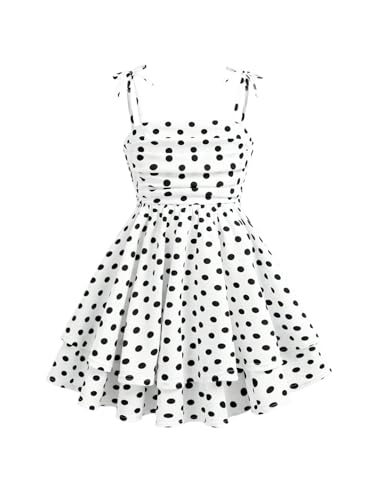Image of SHENHE Girl's Smocked Ruched A Line Swing Dress Layered Tie Shoulder Flowy Cami Short Dress