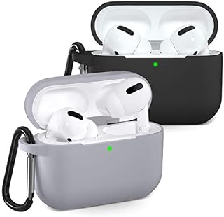 Wepro Compatible with Airpods Pro Case, Shockproof Full Protective Silicone Skin Case Cover with Carabiner Compatible with AirPods Pro 3rd Gen 2019, Front LED Visible, Black/Gray