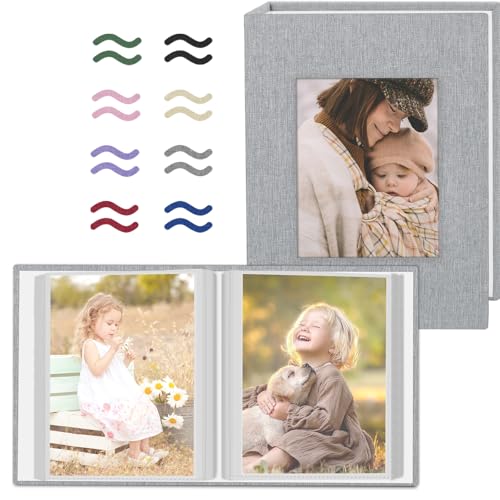 Popotop 2 Pack Photo Album 4x6 Pictures, Small Linen Slip-in Photo Albums Book for 80 Photos with 40 Pockets, Birthday Gifts for Women Mom Family Baby