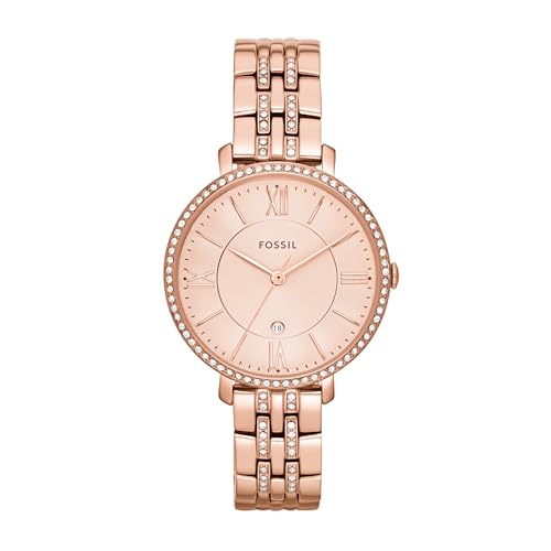 Fossil Orologio Jacqueline per donna, Movimento al quarzo a tre lancette con cinturino in acciaio inossidabile, Tonalità Oro Rosa E Glitter