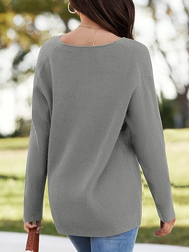 Image of Imily Bela Womens Oversized Deep V Neck Sweaters Sexy Long Sleeve Tunic Sweater Knitted Dressy Pullover Jumper