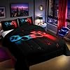 Erosebridal Gaming Comforter Set Twin Size for Boys Kids Game Room Decor Video Game Gamer Comforter Man Teens Bedroom Gamepad Bedding Set All Season,Black Blue Red #2