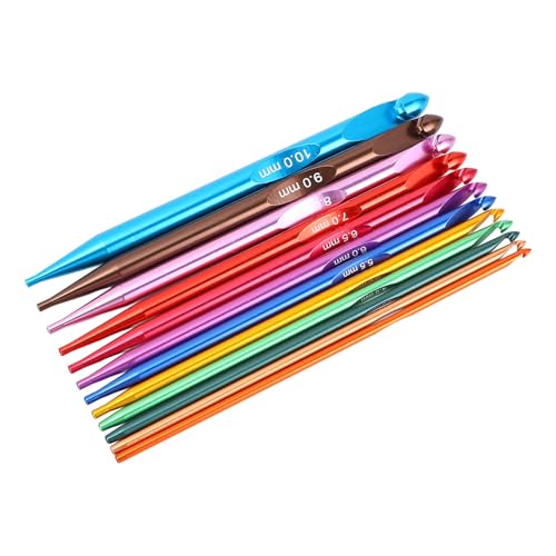 Akozon 12 Pcs Tunisian Crochet Hook Set - Colorful Interchangeable Aluminum Knitting Hooks with Ergonomic Grip & Stylish Storage Bag