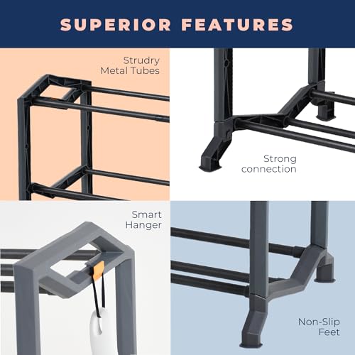 Image of happhom 3-Tier Expandable Shoe Organizer, Space Saver Shelf with Smart Design, Small Shoe Rack for Entryway, Cabinet and Small Spaces, Dark Grey (CSR-02)