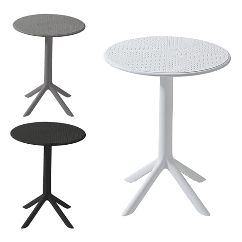 VORTIVO Table de jardin blanche résistante aux intempéries, petite et stable - Table de balcon ronde - Diamètre 60 cm - En plastique (PP), hauteur 76 cm,...