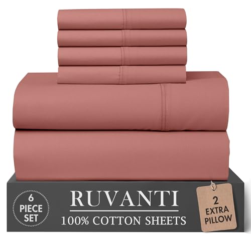 RUVANTI 100% Cotton Percale Sheets Queen Size Terracotta