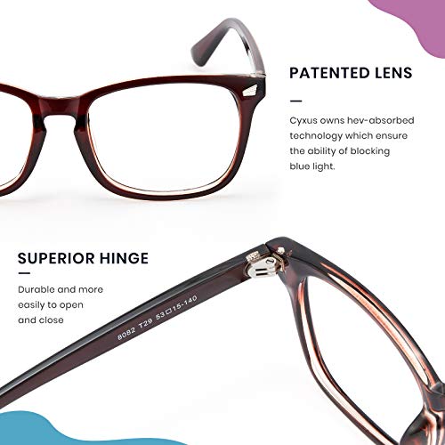 Image of Cyxus Blue Light Glasses Men Women Reduce Eye Strain UV400 Protection 8082 | Eye Protection,Classic Sqaure Frame,Ideal for Computer Screen Office Work Daily Wear