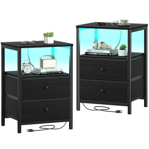 BOLUO Black Nightstands Set of 2, Bedroom Night Stand Set