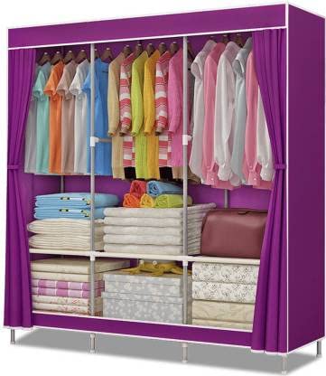Homeland Collapsible Wardrobe 2 Door PP for Clothes| Kids Room, Storage, Bed Room|Metal|Purple (45x 129x 167) cm