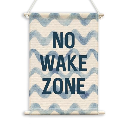 Image of QWFFNBMU No Wake Zone Beach Room Wall Decor, Ocean Nursery Poster Hanger, Surf Playroom Wall Art Canvas Flag Banner Decor for Home Boys Girls Room Toddler Kids Room