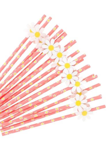 30 pitillos desechables rosas con diseño margarita miniatura 1