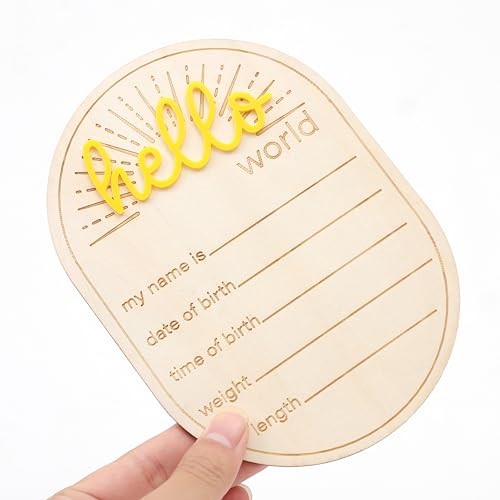 Image of Sunshine Hello World Birth Announcement Sign - Baby Birth Stats Hello World card, Gender Neutral Welcome Baby Wood Sign, Birth Stat Sign Newborn Bundle