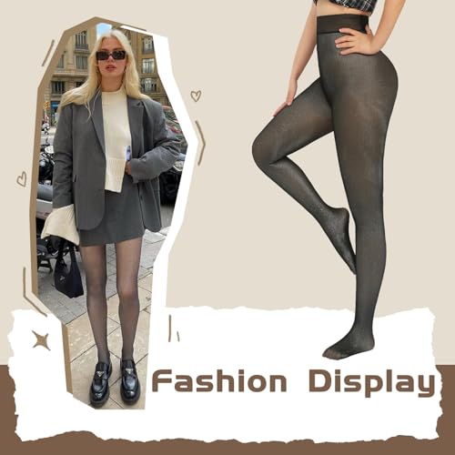Image of X-CHENG Fleece Lined Tights Sheer Women - Fake Translucent Warm Pantyhose Leggings Sheer Thick Tights for Winter