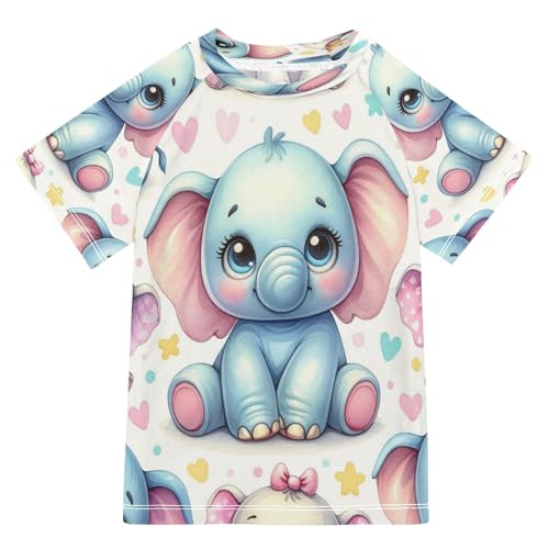 Boys Sun Shirts UV Protection Short Sleeve Rash Guard Swim Shirt Elephant Water Shirt Rashguard 4T,27