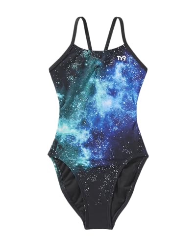 Maillot de bain de natation fille TYR Durafast Elite Cutoutfit dos ouvert bleu