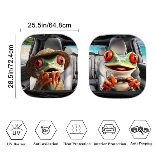 Image of Car Front Windshield Sun Shade Cute Frog 2-Piece Foldable Car Windshield Sun Shade UV Rays and Keeps Vehicle Cool Easy to Install for Most Sedan Truck SUV