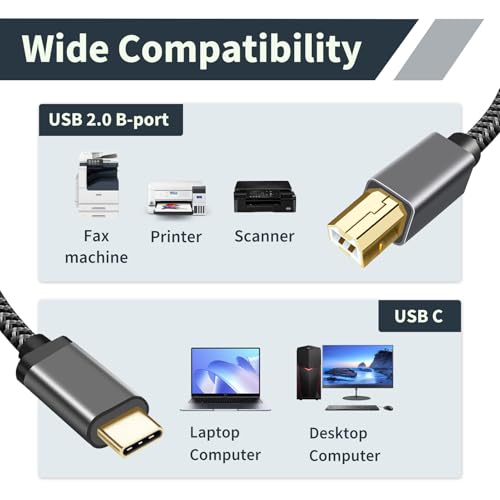 2M USB C zu MIDI Kabel, USB C auf B MIDI Interface Kabel für MIDI-Keyboard, Controller, Synthesizer, Audio Interface, kompatibel mit Windows, macOS, Linux, schnelle Datenübertragung, Plug & Play