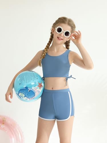 Image of Girl's 3 Piece Bikini Bathing Suit Printed Sport Swimsuits with Shorts Cove Up Sets Teen Girl's Swimwear