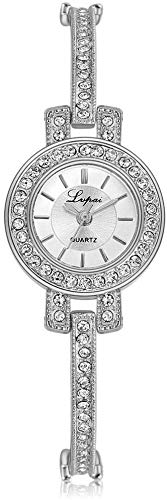 Damenuhr Quarzuhr mit rundem Zifferblatt und Metallband Bling Uhr Nieten mit Strass für Elegante Frauen