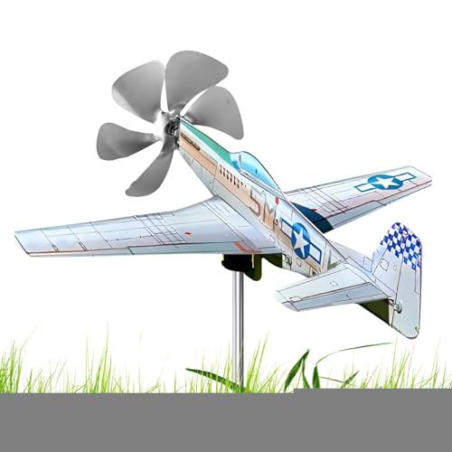 Molinillos de viento de metal – Girar molino de viento de avión, escultura de avión, esculturas de viento a prueba de lluvia, atrapador de viento de avión para patio, exterior, jardín, patio