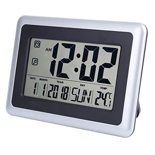FORESTIME Full Digital Wall Clock with Calendar & Temperature, Large LCD Screen Alarm