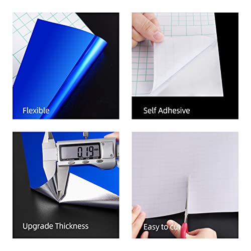 Funstick Mirror Royal Blue Permanent Vinyl Blue Vinyl For Cricut Blue Adhesive Vinyl Roll For Cricut Reflective Peel And Stick Blue Mirror Stickers For Crafts Wall Stickers Home Party Decor 12"X78.8" #TOP6