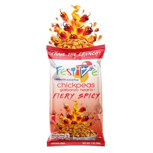 Image of Feel Festive 24 Bags 1-oz Fiery Spicy Crunchy Roasted Chickpeas Protein Snack Pack - Healthy Garbanzo Beans, Non-GMO Vegan Gluten-Free Soy-Free Balanced Macro Nut Free, Individual Convenient Portions