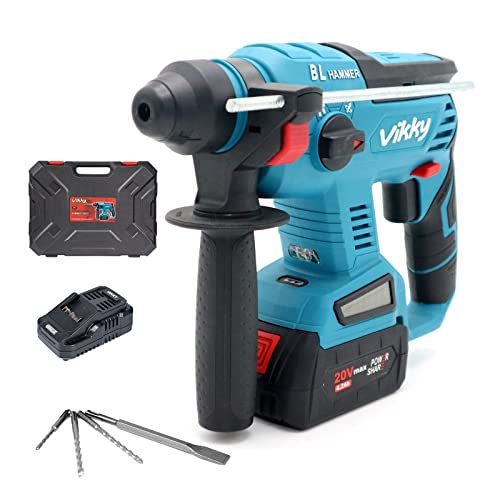 Vikky 20V SDS Plus Bohrhammer, bürstenloser Akku-Abbruchhammer-Kit, mit 4.2Ah Akku und Ladegerät, 4 Funktionen, geeignet für Bohrer, spitze/flache/U-förmige Meißel