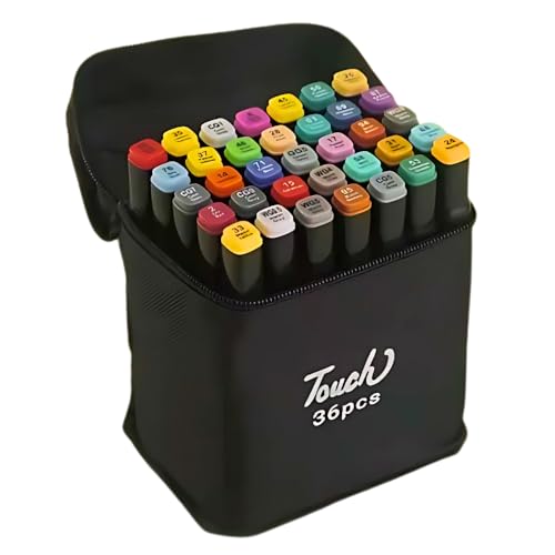 Kit 36 Canetinhas Coloridas Ponta Dupla com Estojo Tinta Durável com Marcador Permanente, Codificado por Cores para Colorir, Desenhar e Escrever (36)