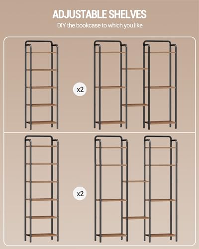 Hzuaneri Regal, Bücherregal, Standregal, Schmales Regal mit 6 Ebenen, Schmales Büroregal, Eckregal für Büro, Wohnzimmer, Schlafzimmer, Küche, 30 x 33 x 166 cm, Vintagebraun-Schwarz BC24601B