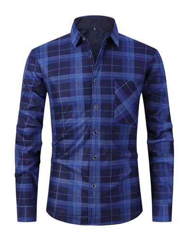 Askdeer Men's Plaid Shirts Jacket Fleece Flannel Shacket Long Sleeve Soft Warm Button Down Coat