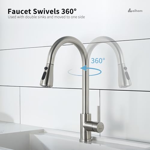 AIHOM Küchenarmatur mit Brause Wasserhahn Küche Ausziehbar mit 3 Modus Armatur Küche 360° Drehbar Mischbatterie Spültischarmatur Ausziehbar Einhebelmischer Messing