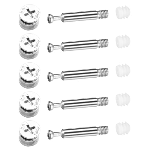 maxtachi 20PCS Furniture Connection Fittings Kit, 3-in-1 Furniture Screws with Eccentric Cam Lock and Dowel Screws, Pre-Inserted Nut for Splicing Assembly of Table Cabinets