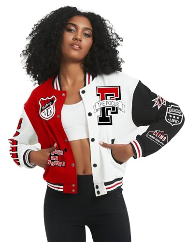 COZYPOIN Women's Varsity Jacket Cropped Letterman Jacket Lightweight Button Down Bomber Racer Baseball Y2K Coats2