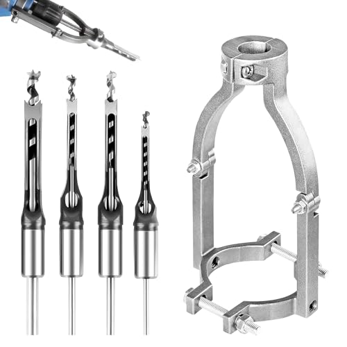 Foret Carré, Support pour Perceuse avec 4 Forets Carrés 6,4/8/9,5/12,7 mm Support de Foret Carré pour Perceuse de Table et Perceuse à Main Ensembles de...