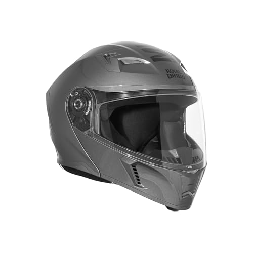 Image of Royal Enfield Mod Adroit MLG Modular Face helmet | Certification: ISI | Impact Protection: High-density EPS liner | Polycarbonate Visor | Micrometric lock | GRAY M