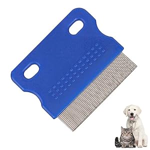 Stainless Steel Pet-Combs for Cats and Dogs, Fine Tooth Grooming Tool, Anti-Flea Combs with Non-Slip Handle, Tear Stains Remover, Blue