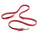 Correa doble HALTI: correa de perro multifuncional para entrenar y pasear con tu perro. Ligera y acolchada con neopreno. Apta para cachorros (talla grande, roja, 2 m)