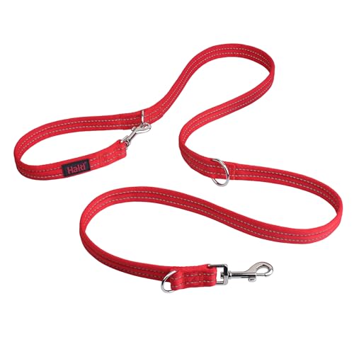 HALTI Doppelführleine - Multifunktionale Hundeleine zum Trainieren und Gassigehen mit Ihrem Hund. Leicht und mit Neopren gepolsterte. Für Welpen geeignet (Größe Groß, Rot, 2m)