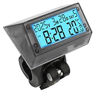 VEQENMOT Solarbetriebene LCD-Uhr - Wasserdichte stoßfeste Auto-Multifunktions-Digitaluhr mit Zeit, Datum, Woche, Temperatur, Haltebügel für Auto, Motorrad, Fahrrad, blaues Licht