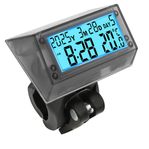 VEQENMOT Auto Horloge LCD Solaire - Horloge numérique multifonctionnelle, étanche et Antichoc, avec Heure,Date,Semaine,température et Support de poignée...