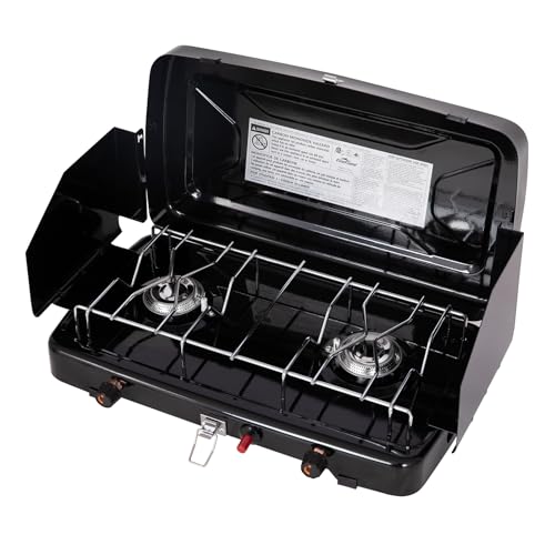 Camping Stove, 2 Burners Propane Portable Camp Stove with Regulator, Push-Button Instant Ignition, Adjustable Burners & - Detailed View