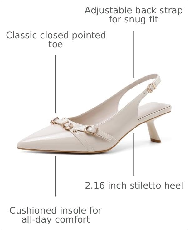 Image of Mostrin Kitten Heels for Women Pointed Toe Pumps Patent Leather Low Heel Slingback Heels with Buckle Dress Shoes for Dating Party Working
